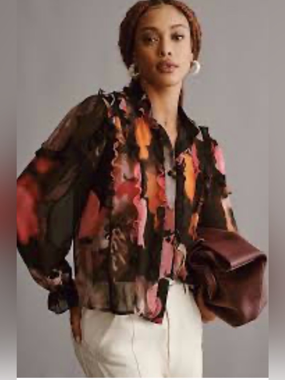 Hutch Bianca Blouse is a sheer, button-front blouse vibrant ruffles Size Large